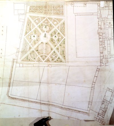 荒野の敷地計画と調査、ハンプトンコート、c.1710-14（紙にペンとインクとトイレ） 作： Nicholas Hawksmoor
