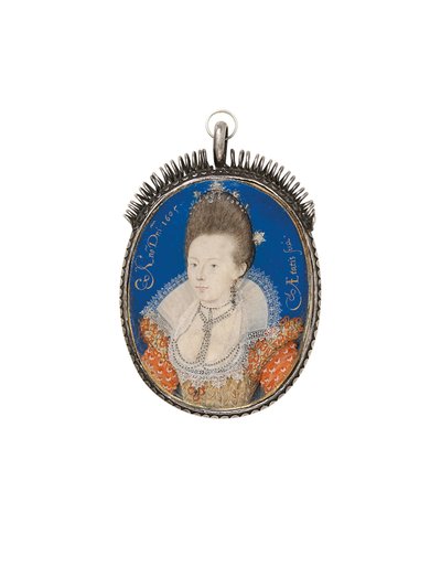 高い立っているラフ、1605年の金のドレスの女性 作： Nicholas Hilliard