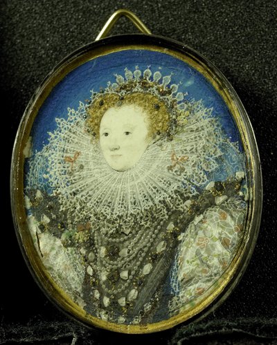 エリザベス1世、イギリスの女王、1600年頃（羊皮紙、銀、ガラス） 作： Nicholas Hilliard
