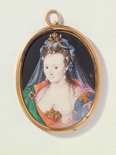 アラベラスチュアートのミニチュア、レノックス公爵夫人、1593年（ベラムのトイレ） 作： Nicholas Hilliard