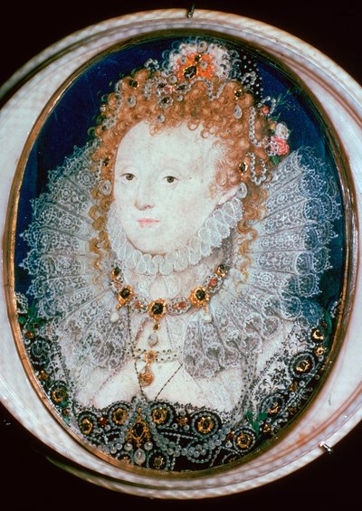 エリザベス女王のミニチュア肖像画、16 世紀 作： Nicholas Hilliard
