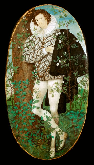 若い男のミニチュア肖像、16世紀 作： Nicholas Hilliard