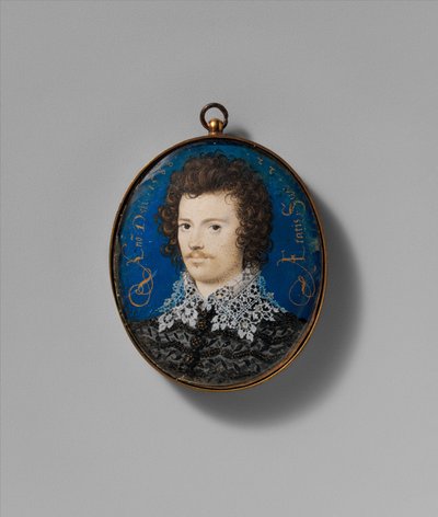 若い男の肖像、1588年（ベラムをカードに置いた） 作： Nicholas Hilliard