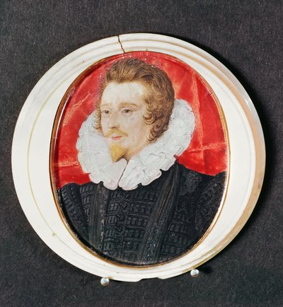 ひげとラフのある紳士の肖像、1590年頃 作： Nicholas Hilliard