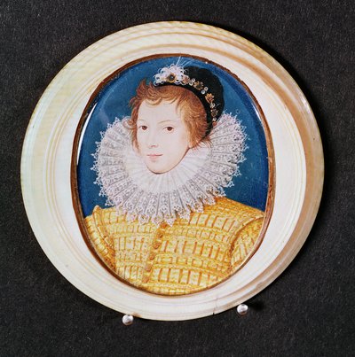 黒い帽子と高いラフの若い男の肖像 作： Nicholas Hilliard