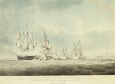 ラ・ミネルヴ」、「ラ・リンクス」、「パリヌール」、「シルフ」の風上を通過するHMS「パラス 作： Nicholas Pocock