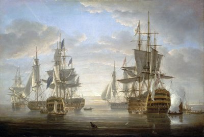 革命戦争とナポレオン戦争（1793～1805年）でホレイショ・ネルソン（1758～1805年）が艦長を務めた軍艦隊。 作： Nicholas Pocock