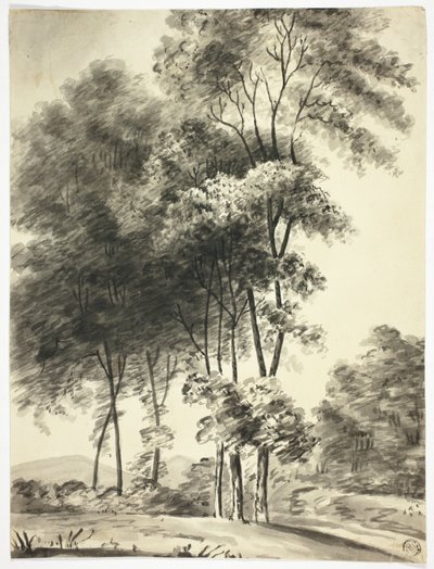 樹木と遠くの山々 作： Nicholas Pocock