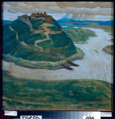 かつての要塞化されたスラブ キャンプ。 Nicolas (Nicholas) Roerich (1874-1947) の作品、段ボールにパステル。 ロシアの芸術、20 世紀、象徴。 リージョナル アート ギャラリー、トヴェリ。 作： Nicholas Roerich