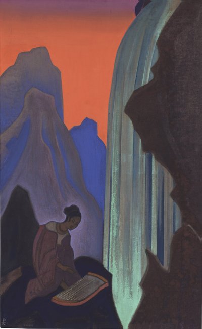Chant de la cascade - Song of the Waterfall par Roerich, Nicholas (1874-1947). キャンバスにテンペラ、サイズ : 99,5x61,5、国立東洋美術館、モスクワ 作： Nicholas Roerich