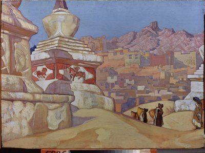 幸運の運び屋（マイトレーヤ組曲より）。 チベット仏教。 ニコラス・レーリッヒ (1874-1947) の作品、ダンボールにテンペラ 作： Nicholas Roerich