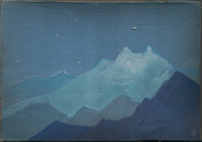 ヒマラヤ、月明かりに照らされた山、スケッチ、1933 作： Nicholas Roerich