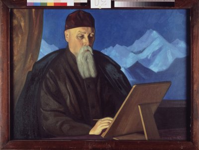 芸術家ニコラス (ニコラス) レーリッヒ (1874-1947) の肖像画。 Sviatoslav Nikolayevich Roerich (1904-1993) による絵画、キャンバスに描かれたテンペラ。 ロシア美術、20世紀、現代美術。 国立トレチャコフ美術館、モスクワ。 作： Nicholas Roerich
