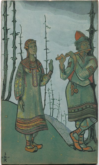 スネグーラカとレル、リムスキーコルサコフのオペラ「スネグーラカ」の衣装デザイン、1921年 作： Nicholas Roerich