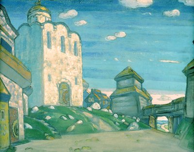 アレクサンドルボロディンのオペラ「プリンセスイゴール」の舞台デザイン、1908年 作： Nicholas Roerich