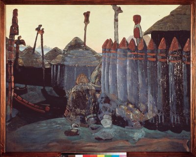 異教のマウンド。 （中世、ウクライナ）。 Nicolas (Nicholas) Roerich (1874-1947) の作品、ダンボールにテンペラ 作： Nicholas Roerich