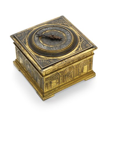 エリザベス1世は印象的な横型卓上時計を刻印しました、c.1590-1600 作： Nicholas Vallin