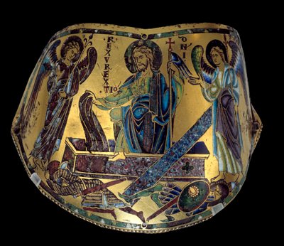 Armilla: The Resurrection.ムーズの銅とエナメルの儀礼用ブレスレット。ニコラ・ヴェルダンの工房（1130/50-1205頃） 中世、1170-1180頃。パリ、ルーヴル美術館 作： Nicholas of Verdun