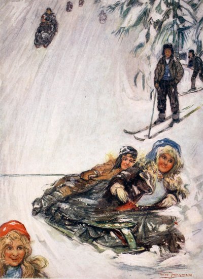 覆されたそりの少女、ホルメンコレン、1905 作： Nico Jungman