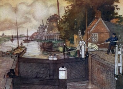 Noordervaldeursluis, Zaandam (カラーリトグラフ) 作： Nico Jungman