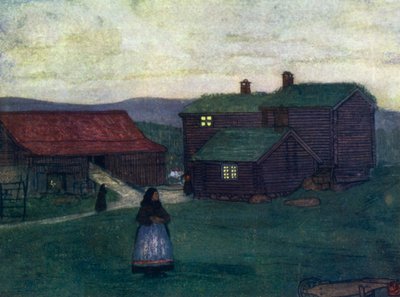 ノルウェー。ポーランド人が建てた農家（カラーリトグラフ 作： Nico Jungman