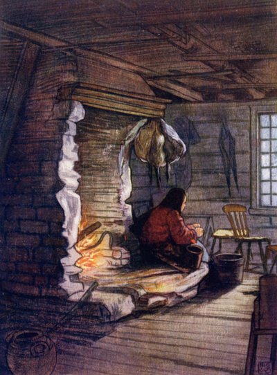ノルウェーサエルボのコテージの内装（カラーリトグラフ）。 作： Nico Jungman