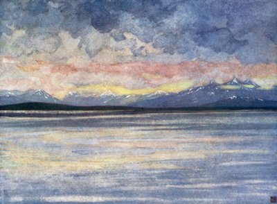 ノルウェー。モルデに面した山とフィヨルド（カラーリトグラフ 作： Nico Jungman