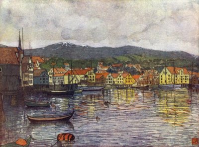 ノルウェーモルデの町」（カラーリトグラフ 作： Nico Jungman