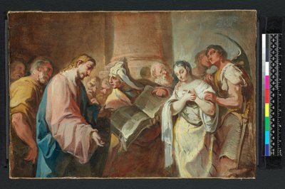 1750年以前の姦通に連れて行かれた女性（キャンバスに油彩） 作： Nicolò (attr. to) Grassi