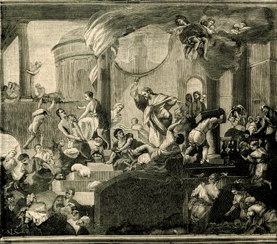 神殿から商人を駆り立てるイエス、キャンバスに油彩、ニコラ・マリンコニコ作（1663-1721）、サンタアガタ大聖堂、ガリポリ、プーリア、イタリア 作： Nicola Malinconico