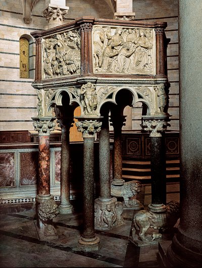 ピサの洗礼堂にある教会の大理石の説教壇 1260年（低浮き彫り 作： Nicola Pisano
