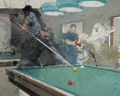 雄鶏とビリヤードII、2022年（キャンバスに油彩） 作： Nicola Pucci