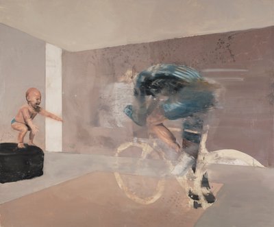 サイクリストと子供、2019年（キャンバスに油彩） 作： Nicola Pucci