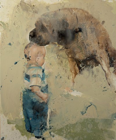 犬を連れた子供 II, 2022 （キャンバスに油彩） 作： Nicola Pucci