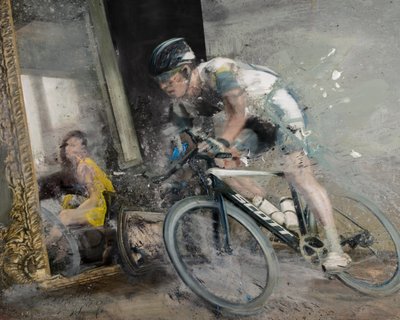鏡を持ったサイクリスト、2021年（キャンバスに油彩） 作： Nicola Pucci