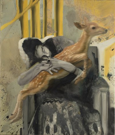 子鹿とフリーダ、2018年（キャンバスに油彩） 作： Nicola Pucci
