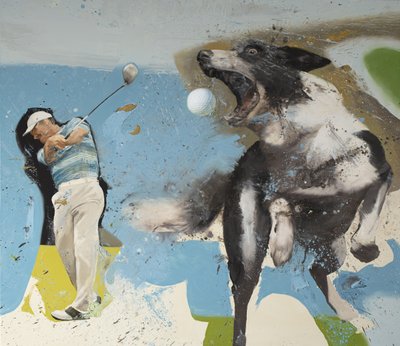 犬を連れたゴルファー、2023年（キャンバスに油彩） 作： Nicola Pucci
