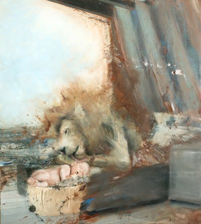 子どもとライオン、2015年（キャンバスに油彩） 作： Nicola Pucci