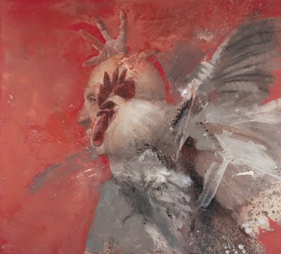 雄鶏を連れた男II、2021年（キャンバスに油彩） 作： Nicola Pucci
