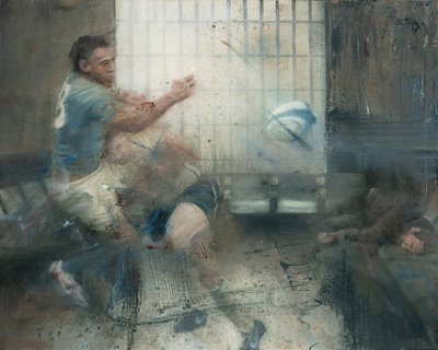 タックル、2016年（キャンバスに油彩） 作： Nicola Pucci