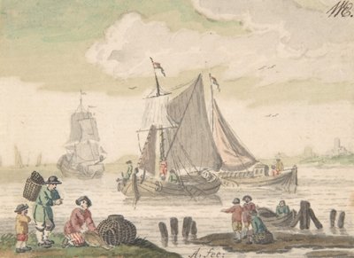 前景に6人の人物がいる海の風景、1733-93年。 作： Nicolaas Aartman