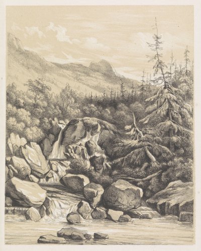 滝のある山の風景 作： Nicolaas Barnouw