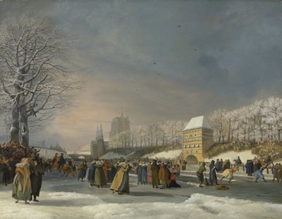 1809 年 1 月 21 日、レーワルデンのシュタットグラハトでの女子スケート競技 1809 年 1 月 21 日、レーワルデンのシュタッズグラハトでのスケート競技 作： Nicolaas Baur (signed by artist)