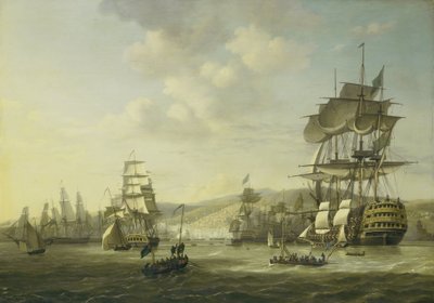 1816 年 8 月 26 日、キリスト教徒の奴隷を解放するための最後通牒を支援するアルジェ湾の英蘭艦隊 1816 年 8 月 26 日から 27 日までのアルジェ湾での英蘭艦隊のプレゼンス中の 4 つのエピソード (シリーズ タイトル) 作： Nicolaas Baur