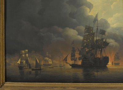 1816 年 8 月 27 日、アルジェリアの要塞を攻撃するエクスマウス卿とジョンキール・テオドロス・フレデリック・ファン・カペレン中将率いる英蘭艦隊 1816 年 8 月 26 日から 27 日までのアルジェ湾での英蘭艦隊のプレゼンス中の 4 つのエピソード 作： Nicolaas Baur