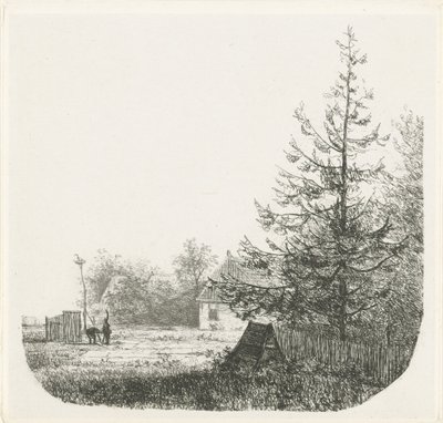 コウノトリの巣のある木々が生い茂る風景 作： Nicolaas Johannes Roosenboom