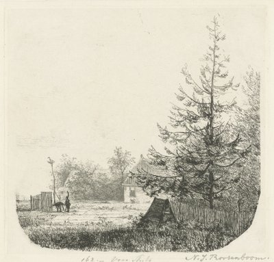 コウノトリの巣のある木々が生い茂る風景 作： Nicolaas Johannes Roosenboom