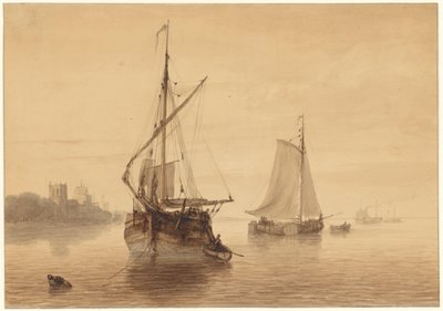 いくつかの船のある川の風景 作： Nicolaas Johannes Roosenboom