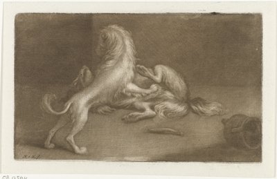 2 つの遊ぶ犬 作： Nicolaas Verkolje