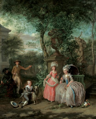 装飾的な庭園にいる家族のグループの肖像、1791年 作： Nicolaas or Nicolaes Muys